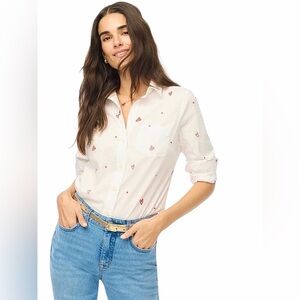 J.Crew – Heart Print Button-Down Shirt – White/Red – Sz. L